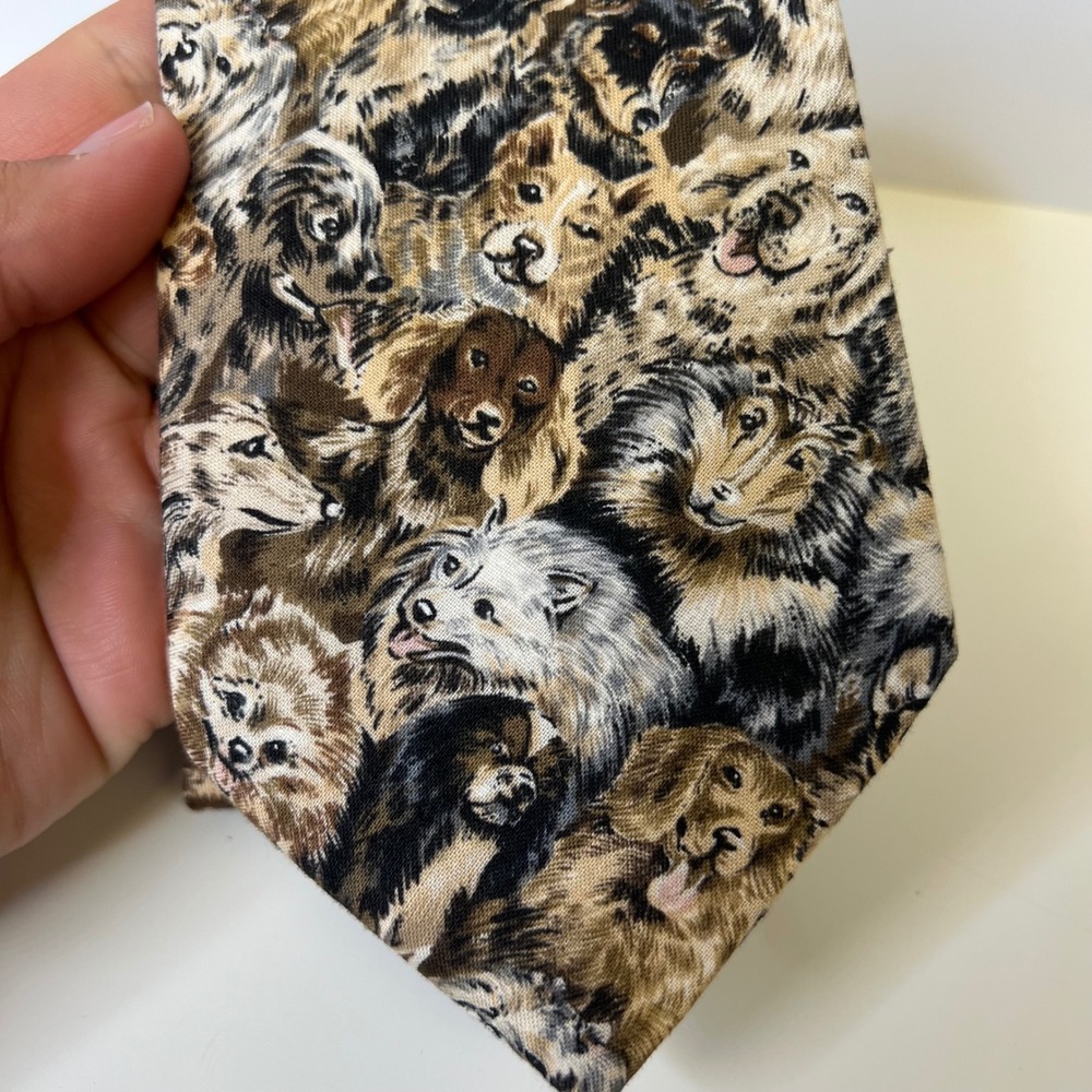 Tango by Max Raab Mens Dog Breed Print Cotton Necktie Brown Tan Made in USA N81 - Picture 2 of 4
